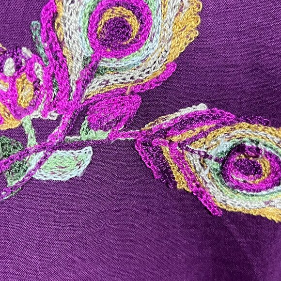 FIGS AND FLOWERS Estilo Floral Boho Embroidered Peasant Blouse Button Top 3x - Picture 3 of 8